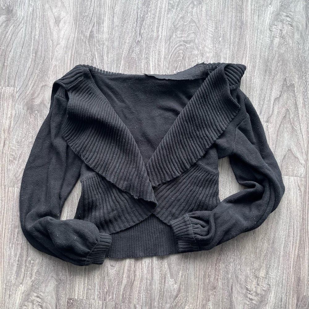 Black Cardigan Sweater with Wrap Style and Long Sleeves